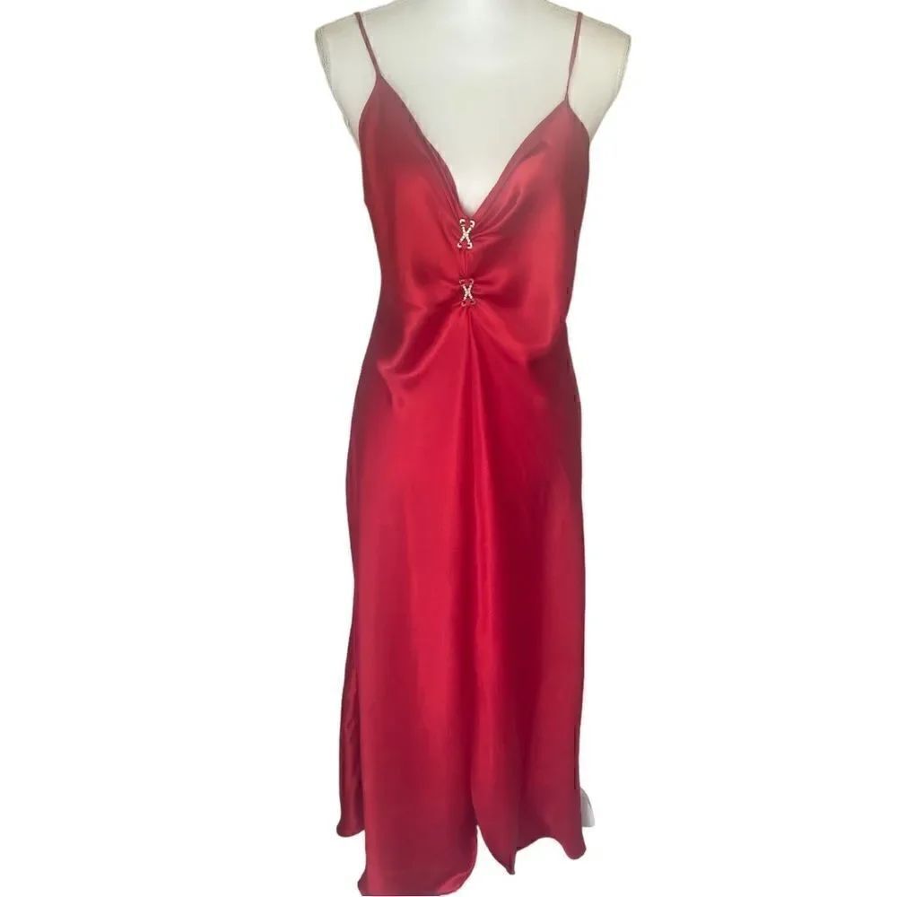 Ivy & Annabelle Red Satin Night Sleep Gown  Rhinestone Size Medium